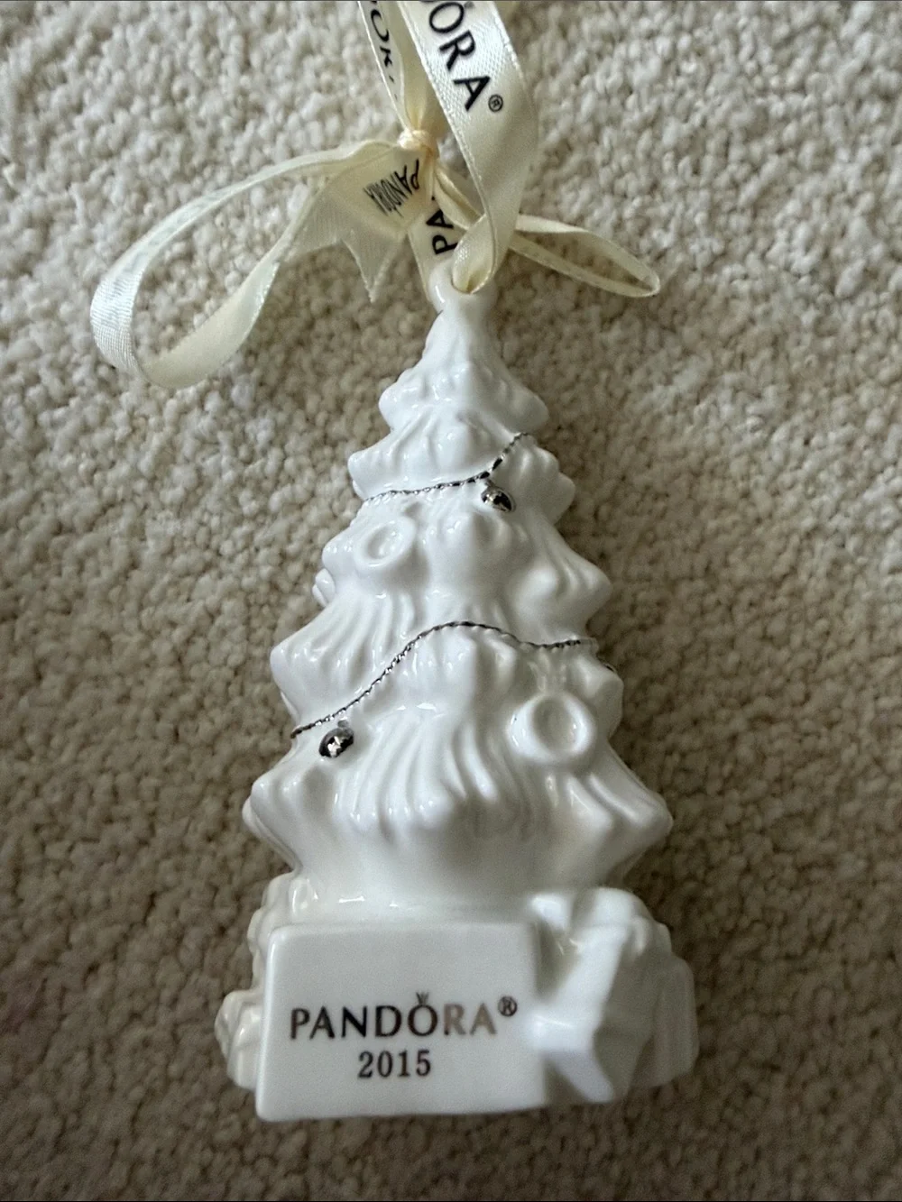 Limited Edition Pandora 2015  White Ceramic Christmas Tree Ornament